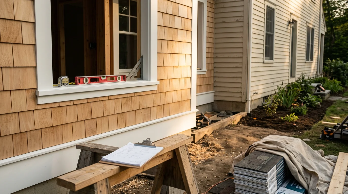 General contractor working on residential home addition in North Tonawanda